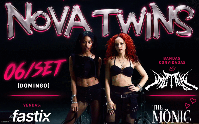 Flyer do festival "É Tudo Delas", em que Nova Twins se apresenta em São Paulo no dia 6 de setembro. Créditos: CultMix e Cine Joia