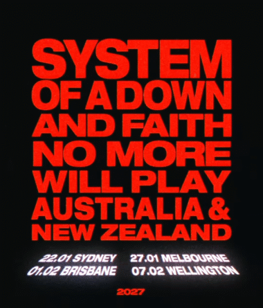 Anúncio de shows de Faith No More e System Of A Down na Austrália. Imagem: Reprodução/30e