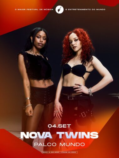 Anúncio de show da dupla Nova Twins no Rock in Rio 2026. Imagem: Divulgação